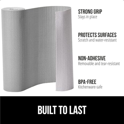 GORILLA GRIP Slip Resistant Drawer and Shelf Liner 2 Pack, Non Adhesive Water Resistant, Easy Clean and Trim, Smooth Surface Liners for Kitchen Cabinet Shelves Drawers Pantry 20 IN x 20 FT, Light Gray