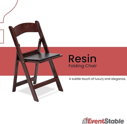 EventStable Titan PRO Resin Folding Chair - Mahogany Indoor/Outdoor Lightweight Folding Chair with Vinyl Padded for Weddings Parties Events - 50 Pack