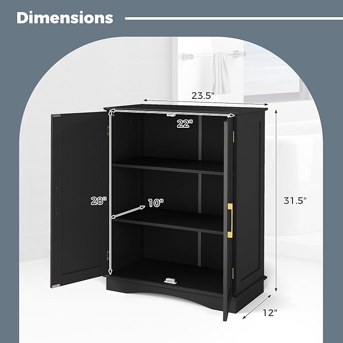 Tangkula Bathroom Floor Storage Cabinet, 31.5" H Freestanding Pantry Cabinet with 2 Doors and Adjustable Shelves, Kitchen Cupboard for Living Room, Dining Room, Bathroom (Black, 31.5" H)