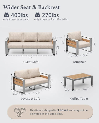 ZANDOR Aluminum Outdoor Patio Furniture - 2 Pcs Armchair, All-Weather Metal Modern Outside Furniture with Washable Thick Cushion for Garden/Backyard/Porch, Silver