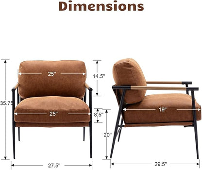 HEAH-YO Modern Accent Chairs Set of 2, PU Faux Leather Living Room Chairs with Backrests, Comfy Reading Side Chairs with Metal Legs for Bedroom, Brown
