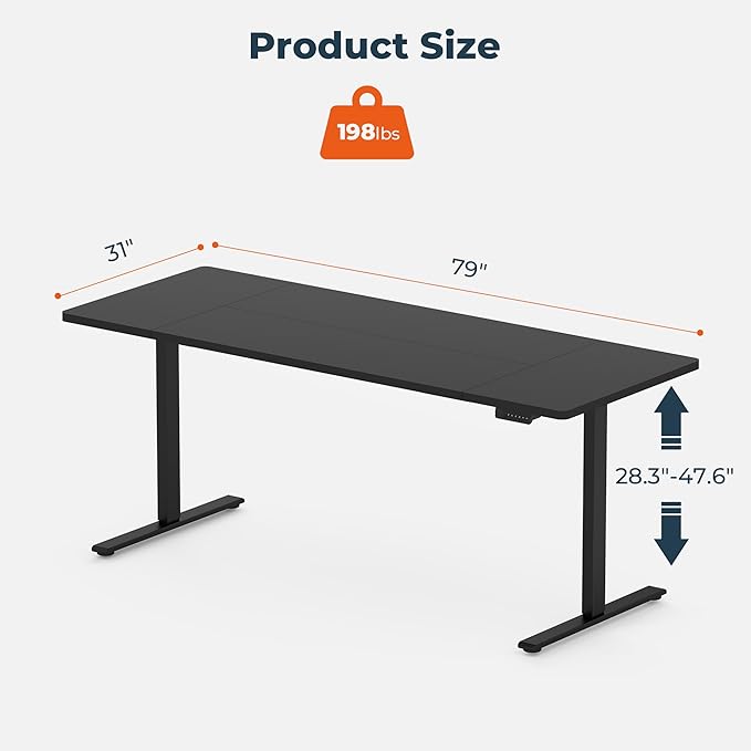 Dual Motor Standing Desk, Large Stand Up Desks, 79x31 Inches Electric Sit Stand Desk, 4 Memory Preset Adjustable Height Home Office Desk (Black)