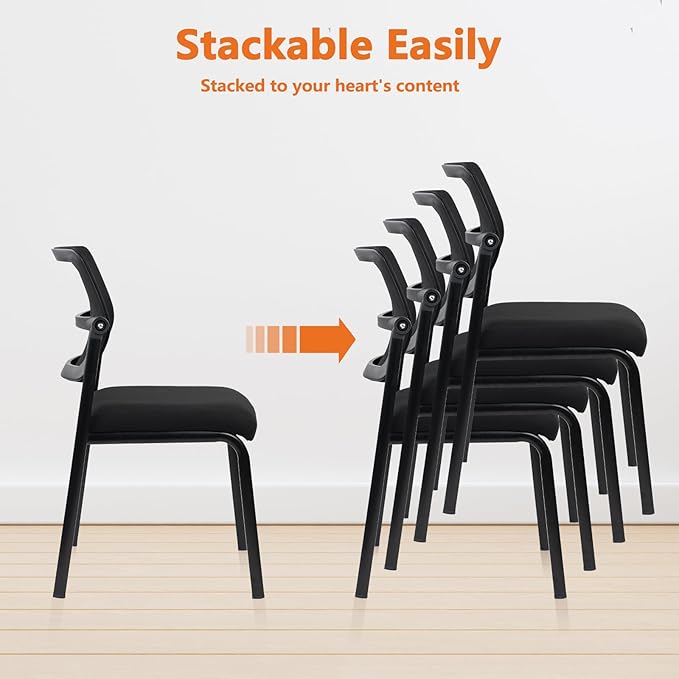 CLATINA Stacking Armless Office Waiting Room Chair with Adjustable Backrest, Mesh Stackable Guest Reception Desk Chairs with Ergonomic Lumbar Support for Home Conference Lobby Side School, Black, 4PK