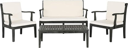 SAFAVIEH Outdoor Collection Fresno Dark Slate Grey and Beige 4Pc Outdoor Living Set