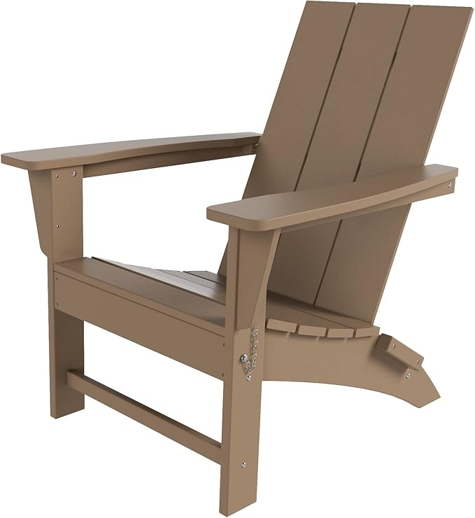 Costaelm Folding Adirondack Chairs, Outdoor Patio Adjustable Lawn Chairs, Weather Resistant Outside Firepit Chairs for Porch, Poolside, Garden, Backyard Deck, Weathered Wood