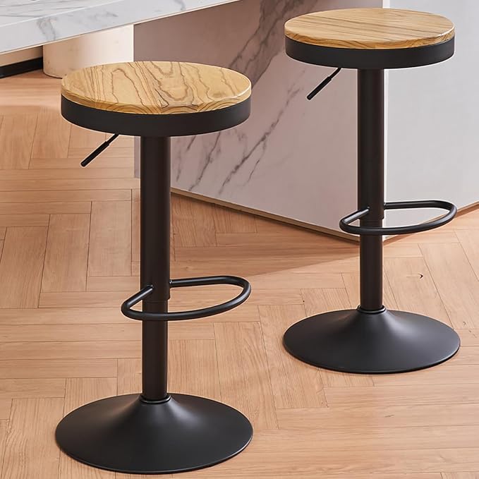 Kidol & Shellder Bar Stools Set of 4 Round Adjustable Swivel Barstools Modern Backless Bar Chairs Wooden Seat Counter Height Stools Armless for Kitchen Island, Cafe, Dining Room Black