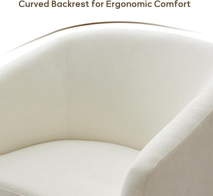Chenille Swivel Accent Chairs Set of 2, No Assembly Upholstered Armchair, 360° Rotating Barrel Chairs for Living Room, Bedroom, Apartment & Reading Nook (2, Cream White)