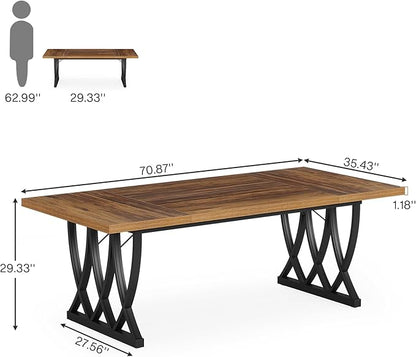 Tribesigns 70.86-Inch Executive Desk, Large Home Office Desk Computer Desk with Thick Metal Frame, Rectangle Study Writing Table Workstation for Home Office (Retro Brown & Black)
