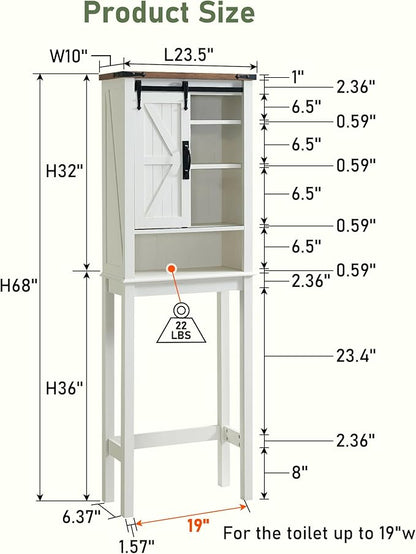 OKD Over The Toilet Storage Cabinet, Farmhouse Storage Cabinet Over Toilet with Sliding Barn Door & Adjustable Shelves, Home Space Saver for Bathroom, Living Room, Rustic Oak with Antique White