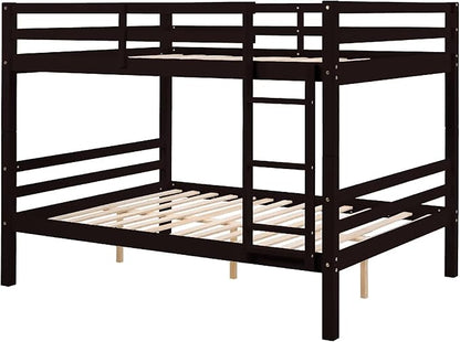 Full Over Full Bunk Bed with Thick Posts,Wooden Bunk Bed with High Guardrail and Ladder for Kids, Teens, Dorm Rooms, and Guest Rooms,No Box Spring Needed, Espresso
