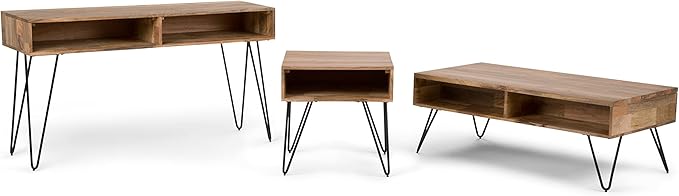 SIMPLIHOME Hunter Console Table - 55 Inch Wide Solid Mango Wood and Metal Sofa Table in Natural, Industrial Storage Table for Entryway or Living Room with 2 Open Cubbies and Black Hairpin Legs
