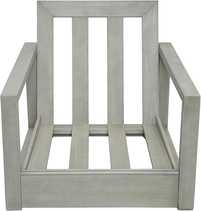 Christopher Knight Home Olaf 4 Pieces Outdoor Conversation Set, Acacia Wood Chat Set, Rectangular Coffee Table and Patio Loveseat with 2 Club Chairs, Patio Furniture Set with Cushion, Beige+Light Grey