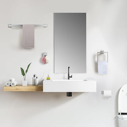 Cilee 10-Pieces Bathroom Hardware Set - Brushed Nickel Bathroom Accessories, 24 Inch Towel Bar, Square Towel Ring, Toilet Paper Holder, Towel Hook, Wall-Mounted Stainless Steel Towel Bar Rack Set