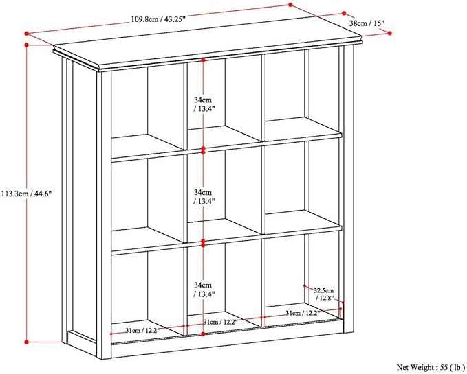 SIMPLIHOME Artisan Bookcase - 45 inch Tall 9-Cube Solid Wood Cube Organizer in Black, Transitional Storage Bookcase for Living Room, Study Room or Office with Fixed Shelves and Tapered Legs