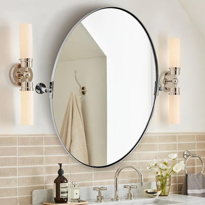 ANDY STAR Oval Bathroom Mirror, 22" x 34" Chrome Stainless Steel Metal Frame Pivoting Mirror for Over Sink with Adjustable Tilting Design, Vanity Mirror for Modern Wall