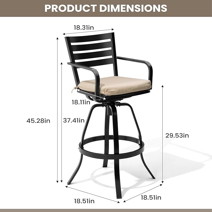 Pellebant Patio Swivel Barstools Set of 6, Aluminum 29.5" Outdoor Bar Height Stool Chairs with Back & Footrest,Rust-Proof Tall Patio Bar Stools for Deck Lawn Garden,Beige