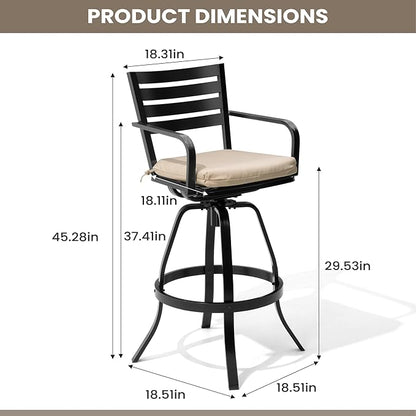 Pellebant 29.5" Sunbrella Outdoor Bar Stools Set of 2, Aluminum Swivel Patio Bar Height Bar Stools with Back & Footrest, Rust-Proof High Barstools for Deck Lawn Garden, Beige