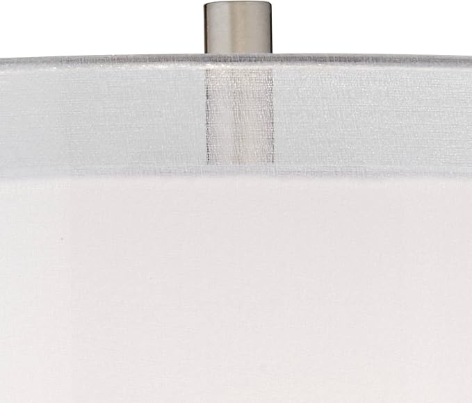 Possini Euro Design Roxie Modern Standing Floor Lamp 65.5" Tall Brushed Nickel Silver Double Layer Sheer Linen Fabric Drum Shade Decor for Living Room Reading House Bedroom Home