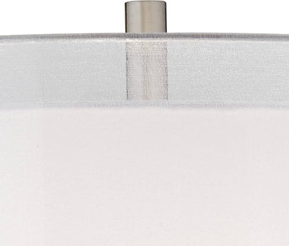 Possini Euro Design Roxie Modern Standing Floor Lamp 65.5" Tall Brushed Nickel Silver Double Layer Sheer Linen Fabric Drum Shade Decor for Living Room Reading House Bedroom Home