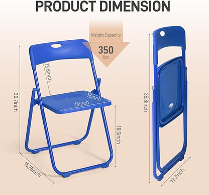 Karl home 10 Pcs Folding Chair, 300LBS Lightweight Foldable Plastic Chair, Reinforced Metal Frame Easy to Fold & Store for Indoor & Outdoor, Wedding, Party, Meeting Room, Patio and Garden, Blue