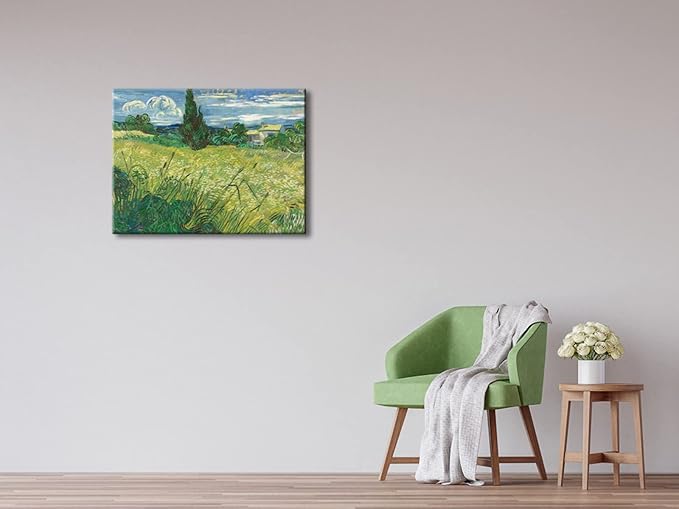 Wieco Art Abstract Large Canvas Prints Wall Art Green Field 1889 by Van Gogh Famous Oil Paintings Reproduction Artwork Stretched Landscape Picture for Home Office Decoration Wall Decor