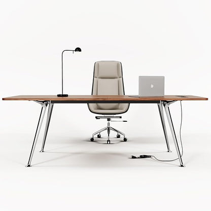 Writing Computer Desk, 60-Inch Large Executive Desk Office Workstation with Chrome-Plated Legs and Built-in Power Outlet, Writing Table Business Furniture, Modern Minimalist Style for Home Office