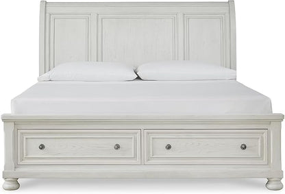 Signature Design by Ashley Robbinsdale Casual King Sleigh Platform Bed with 2 Drawers, Foundation or Box Spring Not Needed, White