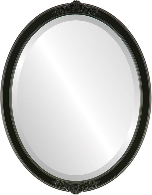 OVALCREST Oval Beveled Wall Mirror for Home Decor - Athena Style - Matte Black - 26" x 22" Outside Dimensions