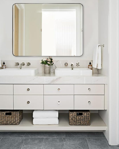 ANDY STAR Wall Mirror Brushed Nickel for Bathroom, 30x36 Rounded Rectangle Mirror with Stainless Steel Silver Metal Frame, Modern Bathroom Vanity Mirror