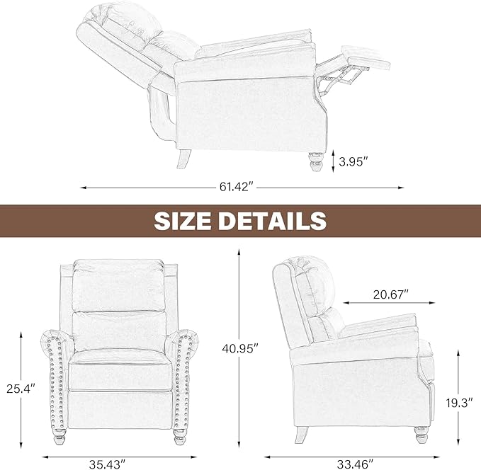 UIXE Pushback Recliner Chair Accent Chairs, Fabric Armchair Push Back Club Arm Chair for Living Room, Rivet Trim Overstuffed Home Theater Single Sofa Bedroom Reading Seat with Footrest - Stripe Blue