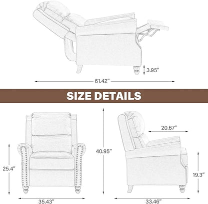 UIXE Pushback Recliner Chair Accent Chairs, Fabric Armchair Push Back Club Arm Chair for Living Room, Rivet Trim Overstuffed Home Theater Single Sofa Bedroom Reading Seat with Footrest - Stripe Blue