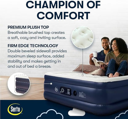 Serta Raised Air Mattress with Never Flat Pump | Luxury Inflatable Mattress with Built in Air Pump to Ensure a Good Night’s Rest | Heavy Duty Blow Up Mattress with Self Inflating Pump