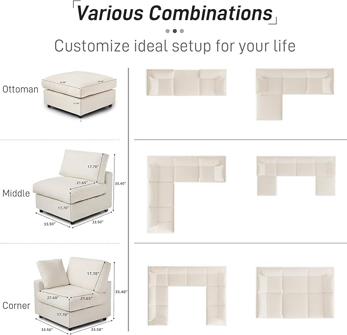 WJShome Cloud Sectional Couches for Living Room,100.5" Convertible Love Seat, 3 Seater Modular Sectional Sofa,Deep Seater Furniture Sets,Beige