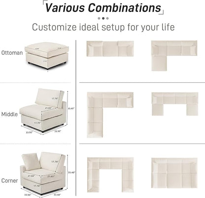 WJShome Cloud Sectional Couches for Living Room,100.5" Convertible Love Seat, 3 Seater Modular Sectional Sofa,Deep Seater Furniture Sets,Beige
