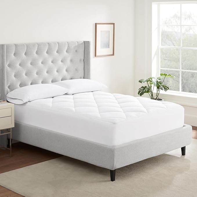 Serta Air Dry Extra Comfort Plus 100% Cotton Fabric Quilted Mattress Pad, Cooling and Breathable Mattress Cover, Moisture Wicking Protection with 18" Deep Pocket, California King, White