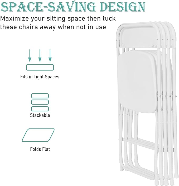 70 Pack Plastic White Folding Chairs, Portable Stackable Commercial Party Folding Chairs with Steel Frame 350lbs for Home Office Outdoor Indoor Office Wedding Party Event