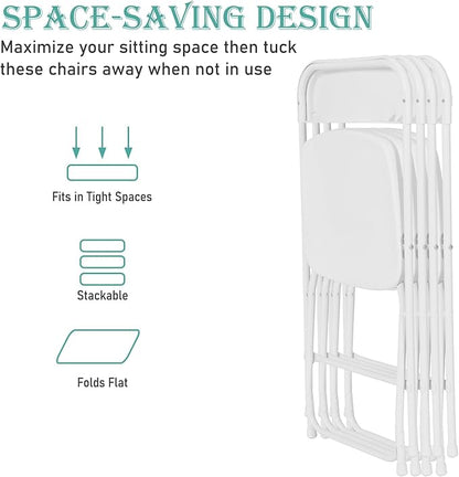 70 Pack Plastic White Folding Chairs, Portable Stackable Commercial Party Folding Chairs with Steel Frame 350lbs for Home Office Outdoor Indoor Office Wedding Party Event