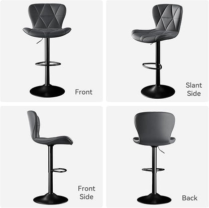 Bar Stools Set of 4,Adjustable Swivel Barstools,Counter Height Barstools with Backs Faux Leather Kitchen Island Bar Chair, Dark Grey