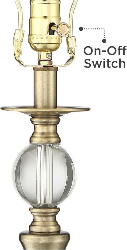 Possini Euro Design Doris Traditional Table Lamp with Clear Square Riser 32" Tall Brass Metal Candlestick Double Drum Shade for Bedroom Living Room House Home Bedside Nightstand Office Family