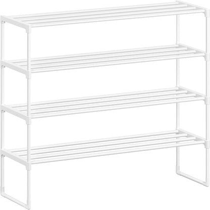 SONGMICS Shoe Rack, 4-Tier Shoe Organizer, Metal Storage Shelf, Upright or Upside Down, for 20-25 Pairs, Stackable, for Entryway, 11.8 x 36.2 x 29.1 Inches, Pearl White ULSA014WK01
