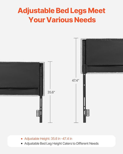 VEVOR Headboard, Full Size Headboard with Adjustable Height, Comfortable Diamond Tufted for Full Size Bed, W 56.3 x H（35.6-47.4） inches, Ideal for Bedroom, Hotel, Homestay, Dormitory, Light Grey