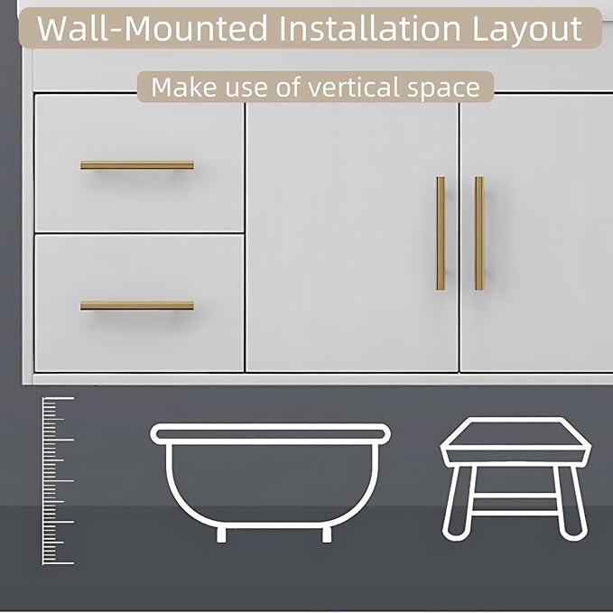 48IN Modern Bathroom Vanity - LED Intelligent Mirror Cabinet Includes Time Display & Defogging | Bathroom Cabinet with Sink & Open Storage Compartments, Ceramic Washbasin, 4 Drawers (Style B)