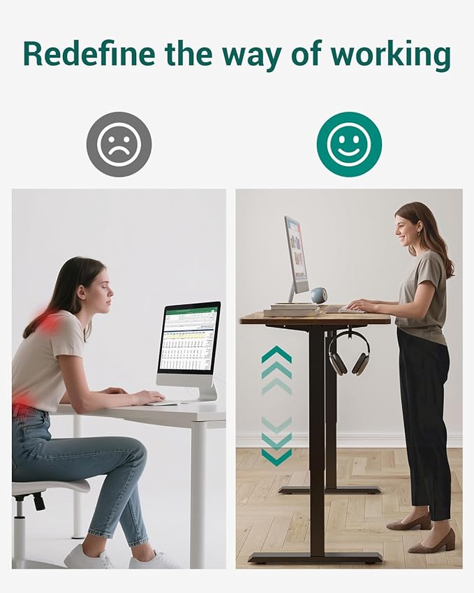 CubiCubi 40 x 24 Inches Electric Standing Desk, Height Adjustable Sit to Stand Desk, Home Office Table with Splice Board, Rustic Brown