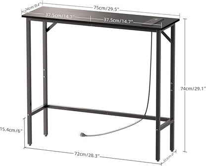 Narrow Console Table with Led Light and Charging Station，29.5" Small Entryway Table，Display Table，Entryway Hallway Thin Sofa Table Behind Sofa, Small Spaces, Living Room, Black
