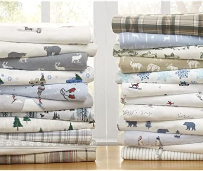 Eddie Bauer - Flannel Sheets Full Size, Anti-Pilling & Wrinkle Resistant Cotton, Touchably Soft for All-Season Comfort - Bed Sheets with Matching Pillowcases & Fitted Sheet (Bear Family Grey)