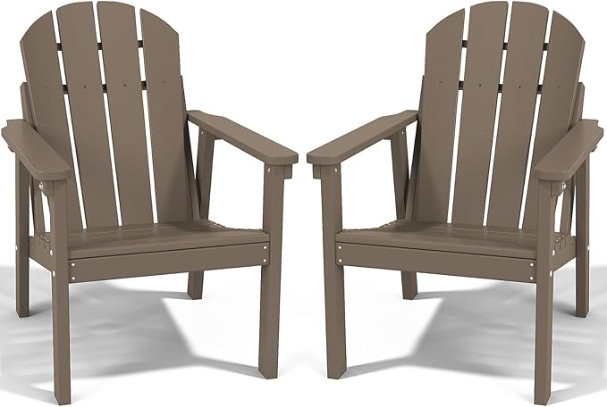 Adirondack Chair Set of 2, All Weather HDPE Fire Pit Chairs, Oversized Plastic Adirondack Chair for Outdoor, Balcony, Deck, Backyard, Patio, Garden, Poolside, Lawn Brown