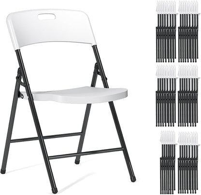 48 Pack Folding Chairs, 700lbs Capacity Heavy Duty Folding Chair with Reinfoced Steel Frame for Indoor/Outdoor Use, White Plastic Foldable Chairs for Party, Patio, Meeting, Wedding and School