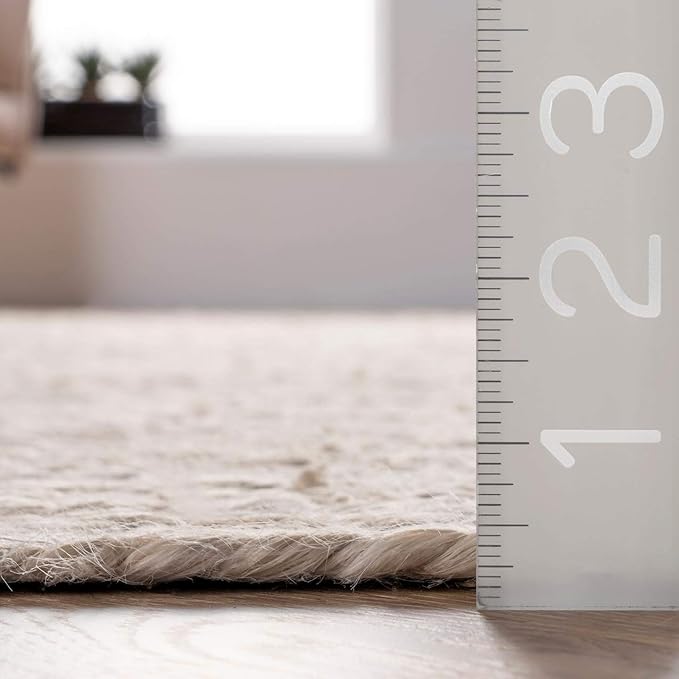 nuLOOM 4x6 Rigo Jute Hand Woven Area Rug, Off White, Solid Farmhouse Design, Natural Fiber, For Bedroom, Living Room, Dining Room, Hallway, Office, Kitchen, Entryway