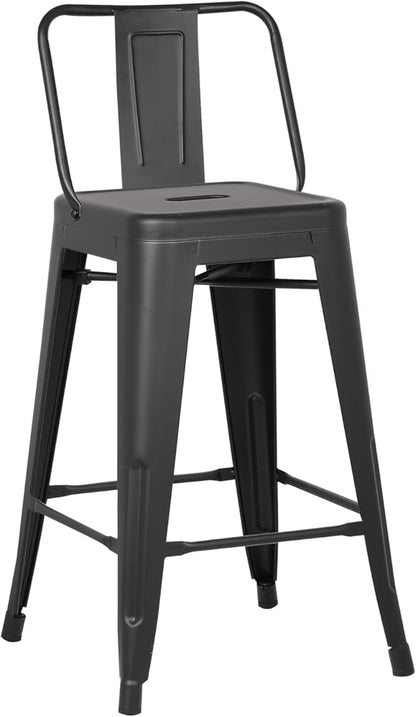 AC Pacific 24” Metal Barstool Set of 2 – Country Rustic Style with Low Back, Lightweight & Sturdy Build, Easy Assembly – Black Matte
