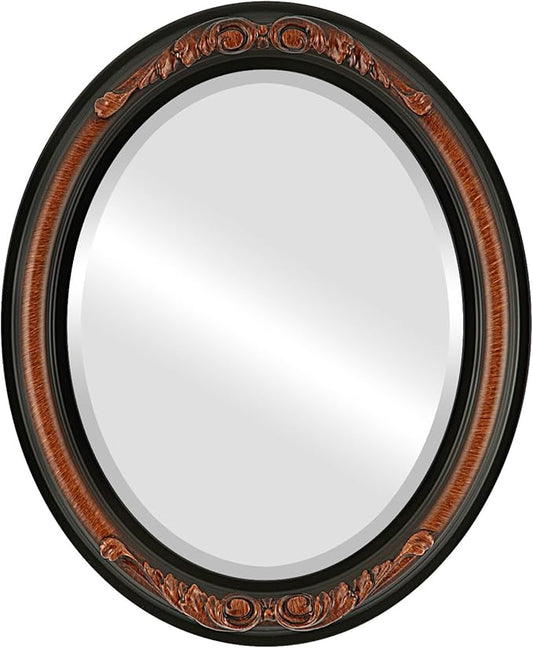 OVALCREST Oval Beveled Wall Mirror for Home Decor - Florence Style - Vintage Walnut - 34" x 28"